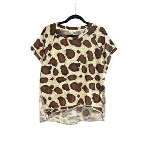 Umgee Women’s Top Blouse Size Small Brown Animal Print High Low Hem